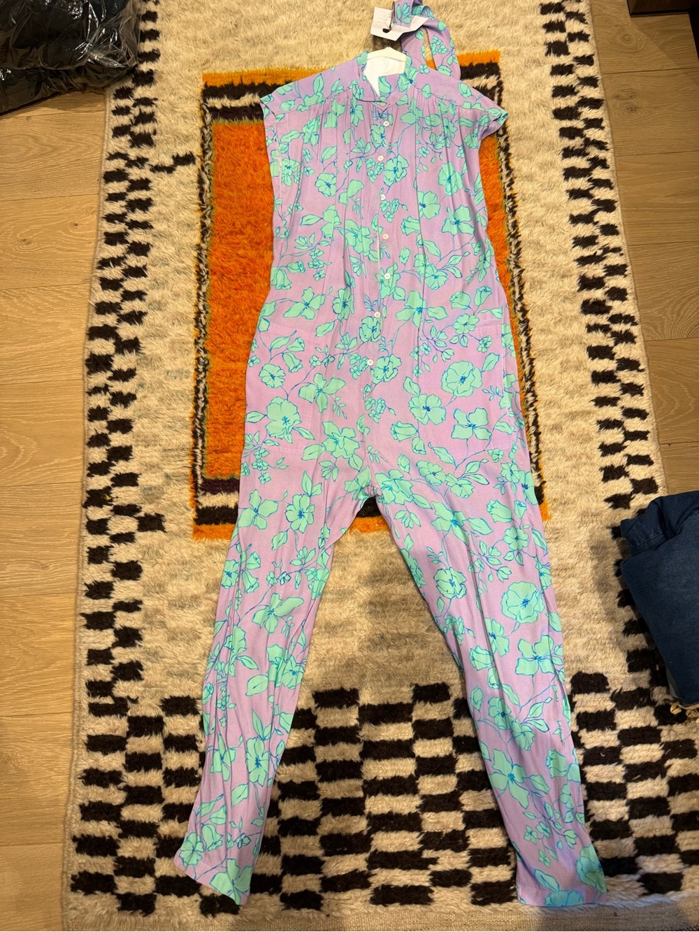 forte_forte Lavender Floral jumpsuit with Mint flowers